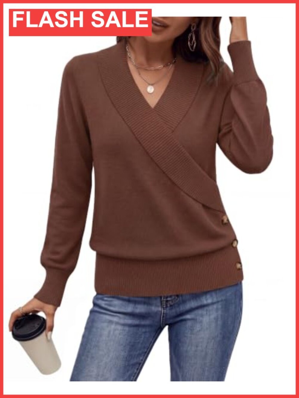 Womens V Neck Long Sleeve Pullover Sweater Soft Knit Fall Office Top
